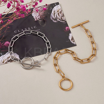 304 Stainless Steel Paperclip Chain Bracelets BJEW-TA0003-04-1