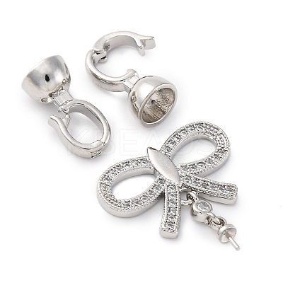Brass Micro Pave Clear Cubic Zirconia Fold Over Clasps KK-P291-23P-1