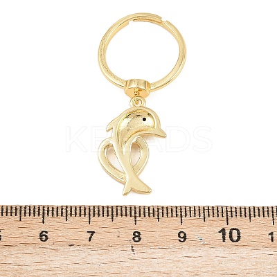 Adjustable Brass Micro Pave Cubic Zirconia Pendant Finger Rings for Women RJEW-A090-01A-G-1