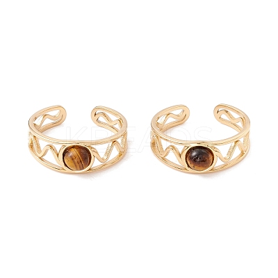 Natural Gemstone Half Round Open Cuff Ring RJEW-B039-04G-1