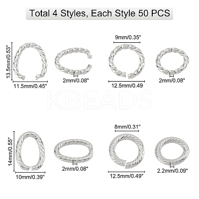 200Pcs 4 Style 304 Stainless Steel Open Jump Rings STAS-DC0005-83-1
