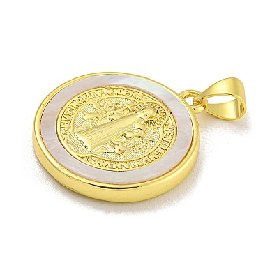 Rack Plating Brass Pave Nature Shell Religion Pendants KK-C074-31G-01-1