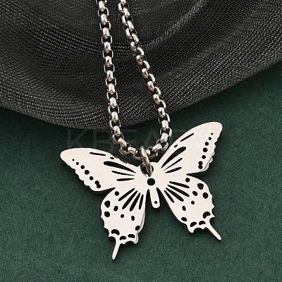 201 Stainless Steel Laser Cut Butterfly Pendant Box Chain Necklaces for Women LS-NJEW-Q004-03P-1