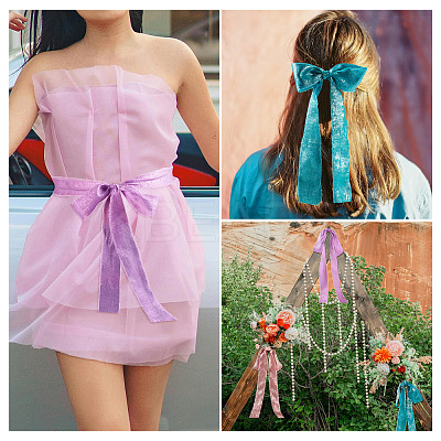 3Pcs 3 Colors 5 Yards Single Face Sparkle Satin Frayed Ribbon SRIB-TA0001-20-1