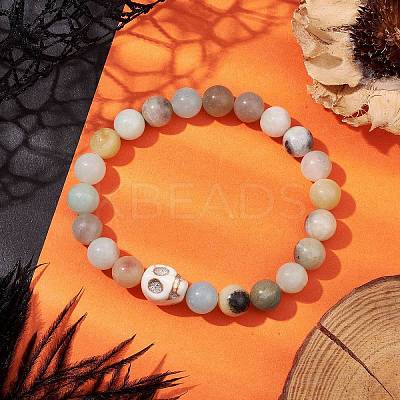 8.5mm Round Natural Flower Amazonite Beaded Stretch Bracelets BJEW-JB10466-01-1