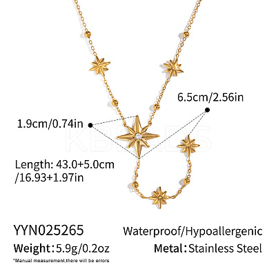 304 Stainless Steel Four-point Star Tassel Y Necklaces for Women PH6693-2-1