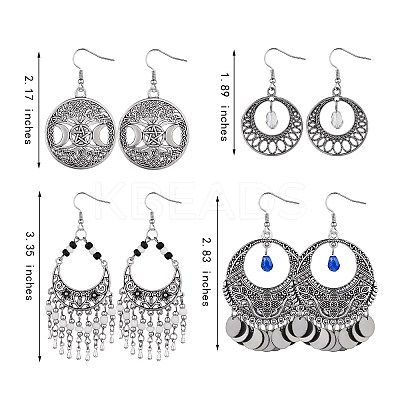 4Pair 4 Style Filigree Coin Dangle Earrings EJEW-SW00009-1