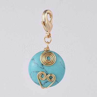Flat Round Synthetic Turquoise Pendants HJEW-JM00369-03-1