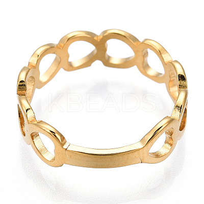 Ion Plating(IP) 304 Stainless Steel Hollow Out Heart Adjustable Ring for Women RJEW-T027-11G-1