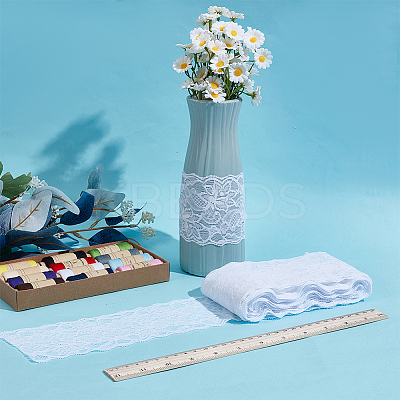 Polyester Elastic Flower Lace Trim Fabric DIY-WH0632-94B-1