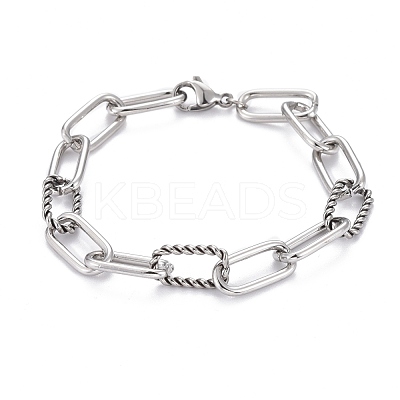 Tarnish Resistant 304 Stainless Steel Paperclip Chain Bracelets BJEW-F412-02P-1