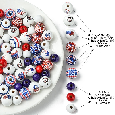75Pcs 12 Styles Independence Day Theme Wood European Beads WOOD-FS0001-22-1