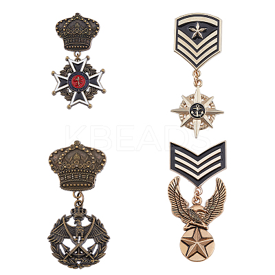 4Pcs 4 Style Eagle & Star & Crown & Cross Dangle Charms Zinc Alloy Badges JEWB-FH0001-15-1