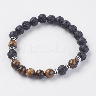 Natural Lava Rock Beads Stretch Bracelets BJEW-E326-07-1