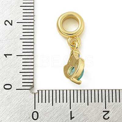 Rack Plating Brass Pave Cubic Zirconia Shield European Dangle Charms KK-Z067-44G-01-1
