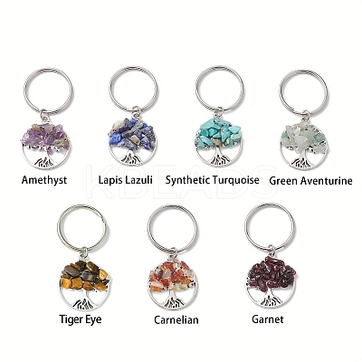 7Pcs Natural & Synthetic Mixed Stone Tree of Life Keychains KEYC-JKC01369-1