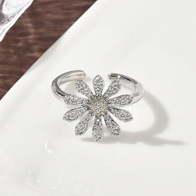 Brass Micro Pave Cubic Zirconia Cuff Open Rings RJEW-H256-06P-1