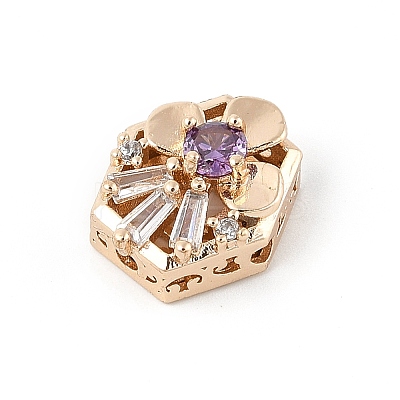 Brass Micro Pave Cubic Zirconia Beads KK-K297-28G-03-1