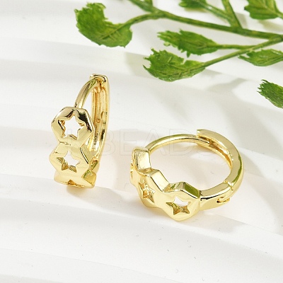 Brass Hollow Star Hoop Earrings EJEW-L299-01G-1