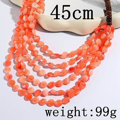 Flat Round Resin & Coconut Heishi Beaded Multi Layered Necklaces for Women FS-WGC6677-02-1