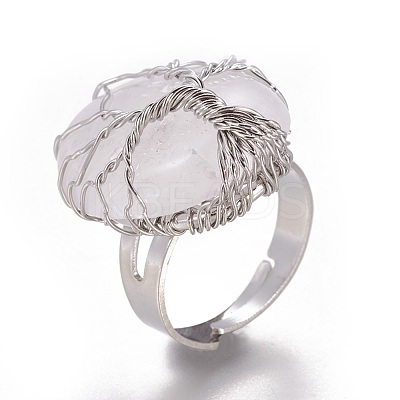 Adjustable Natural Quartz Crystal Finger Rings RJEW-L090-B04-1