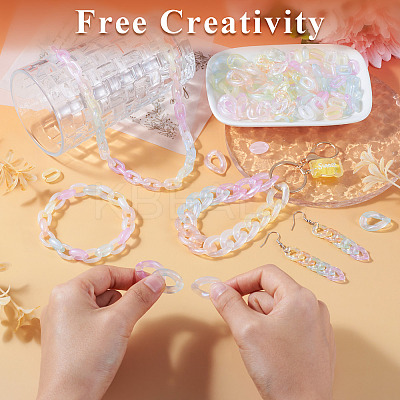 400Pcs Luminous Rainbow Iridescent Plating Transparent Acrylic Linking Rings OACR-TA0002-80-1