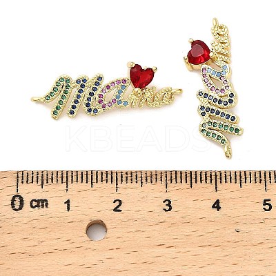 Mother's Day Brass Micro Pave Cubic Zirconia Word Love Heart Mama Connector Charms KK-M324-01B-G-1