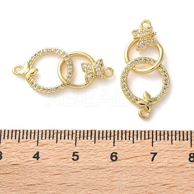 Rack Plating Brass Cubic Zirconia Ring with Butterfly Connector Charms KK-C084-31D-G01-1