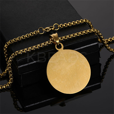 304 Stainless Steel Black Flat Round with Praying Hand Pendant Necklaces for Men FS-WGF55F0-01-1