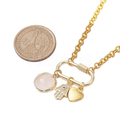 Iron & Natural Rose Quartz Pendants Necklaces NJEW-JN04905-1