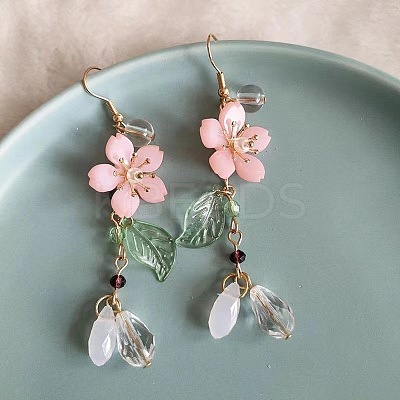 Flower with Teardrop Alloy Resin Dangle Earrings FS-WG8E2A2-01-1