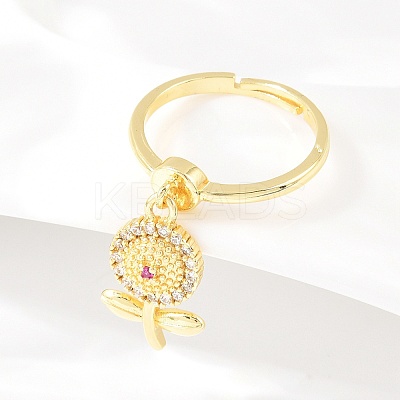 Brass Micro Pave Cubic Zirconia Pendant Finger Rings for Women LS-RJEW-A090-02G-1