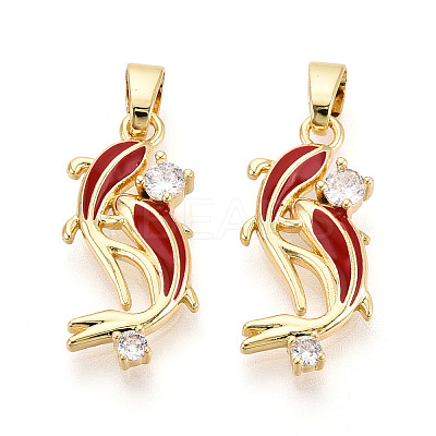 Brass Micro Pave Cubic Zirconia and Enamel Pendants KK-T074-67G-03-1