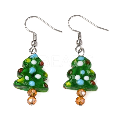 304 Stainless Steel Christmas Tree Dangle Earrings EJEW-JE06524-1