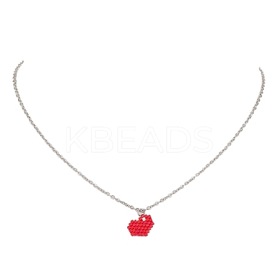 Glass Seed Heart Pendant Necklaces NJEW-MZ00020-02-1