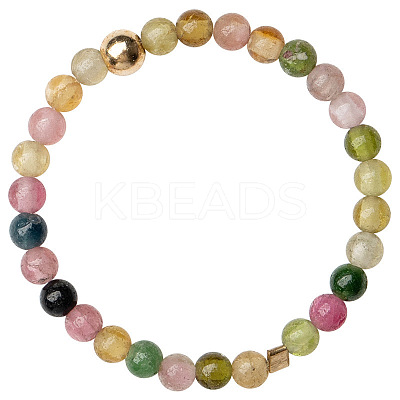 Natural Rainbow Tourmaline Round Beaded Finger Rings WGDC3AE-03-1