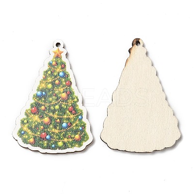 Single Face Christmas Printed Wood Big Pendants WOOD-D025-40-1