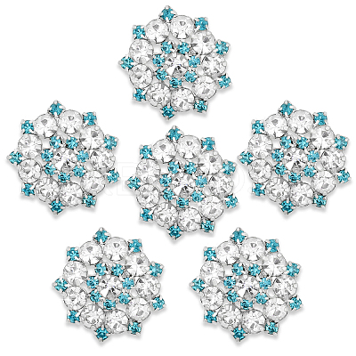 6Pcs 1-Hole Alloy Rhinestone Shank Buttons BUTT-CA0001-16B-1