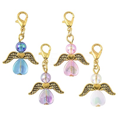 32Pcs 4 Styles Acrylic & Alloy Heart Angel Pendant Decorations HJEW-FS00040-04-1