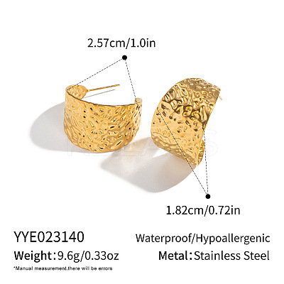 European Style Wrinkled Wide C-Shaped Hoop Earrings 18K Gold Plated Stainless Steel FC9229-1
