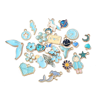 27Pcs 27 Style Light Gold Alloy Enamel Pendants ENAM-YW0001-77-1