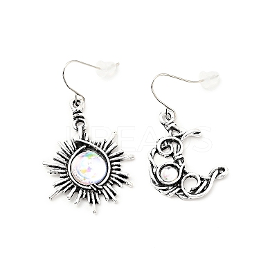 Resin Beaded Moon and Sun Asymmetrical Earrings LS-EJEW-C036-01B-1