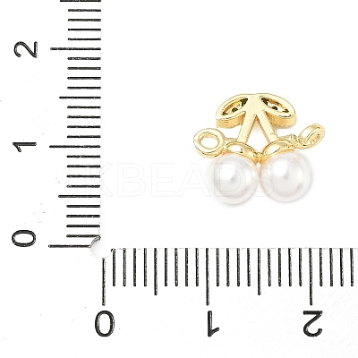 Brass Micro Pave Cubic Zirconia & ABS Plastic Imitation Pearl White Cherry Connector Charms KK-I276-56G-02-1