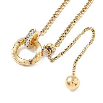 304 Stainless Steel Micro Pave Clear Cubic Zirconia Ring Pendant Twisted Chain Lariat Necklaces NJEW-P318-01G-1