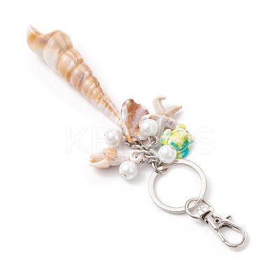 3Pcs Opaque Acrylic Imitation Shell & Synthetic Turquoise Keychain KEYC-JKC01337-1