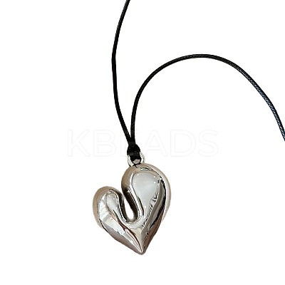 Heart Alloy Pendant Black Waxed Cord Necklaces FS-WGF806D-01-1