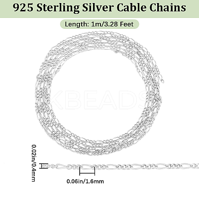 Anti-Tarnish 1M Rhodium Plated 925 Sterling Silver Figaro Chain STER-BBC0005-86-1