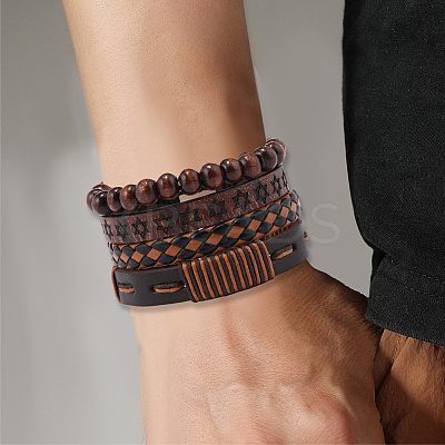4Pcs 4 Styles PU Imitation Leather Braided Bracelets Sets BJEW-CL0001-13A-1
