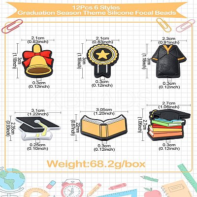 12Pcs 6 Styles Graduation Season Theme Silicone Focal Beads SIL-CJ0001-46-1