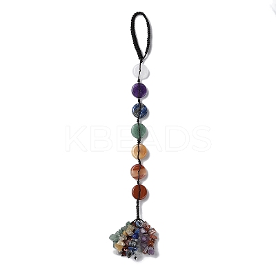 7 Chakra Flat Round Natural Gemstone Pendant Decoration HJEW-H060-04-1